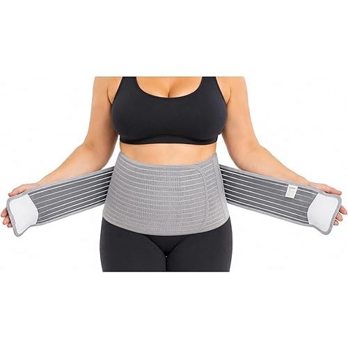 haakaa Postpartum Belly Band, Postpartum Belly Wrap Back Support, Postpartum Essentials for Natural Delivery and C-Section Recovery, Belly Binder, Natural Latex, M Grey
