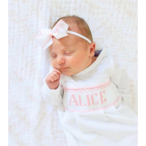 Pink Baby Snuggles - Custom Smocked Pima Gown and Hat