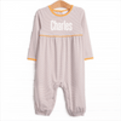 Charles Romper, Orange and Tan Stripe – Stitchy Fish