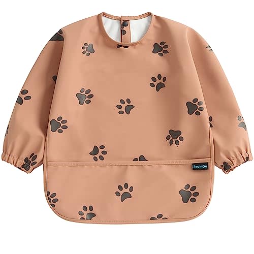 PewinGo Baby Bib with Long Sleeves Bib & BLW, Machine Washable & Soft and Skin-Friendly Material, Coverall Bibs for Baby Feeding, Waterproof and Easy to Clean, for Baby Infant Toddlers (Orange)