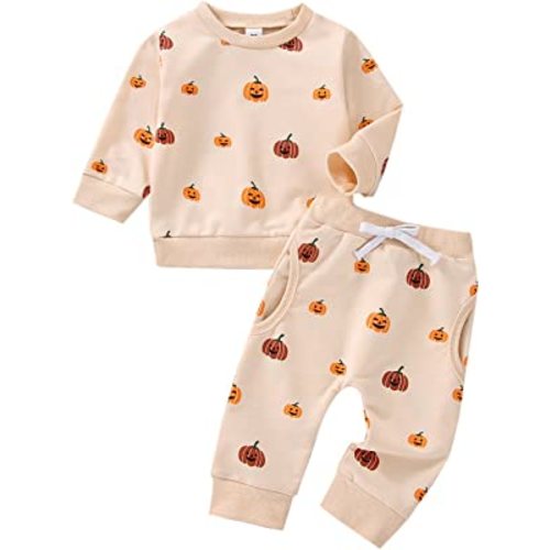 Amazon.com: COORALLY Baby Girl Boy Halloween Clothes Set Pumpkin Long Sleeve Sweatshirt Top Pant Set Fall Winter 2Pcs Outfit (A-Apricot, 6-12 Months): Clothing, Shoes & Jewelry