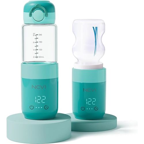 NCVI Portable Glass Bottle Warmer for Baby Travel on The Go, Car USB Breastmilk Warmer Battery Powered, Airplane Cordless Fast Water Warmer for Formula Bottles of Narrow&Wide Mouth, Dual-use Design