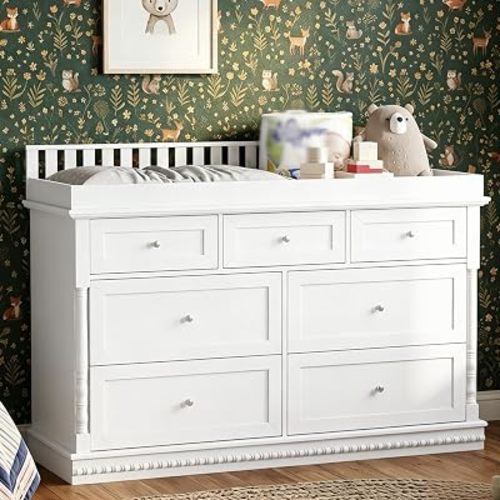 56.5" Large Baby Changing Table for Nursery Room,Bedroom,White