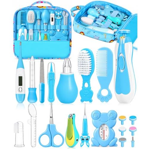 Baby Grooming Kit with Electric Nail Trimmer, Newborn Essentials | Hair, Nail, Nasal and Temperature Care, Home and Travel Ready, For Infants and Toddlers, Baby Shower Gift