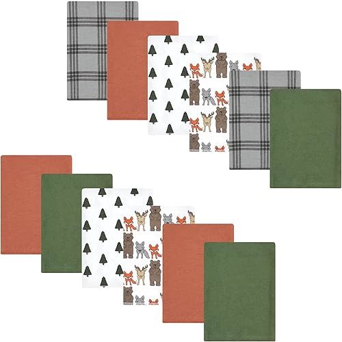 Luvable Friends Hudson Baby Flannel Burp Cloths 12pk, Woodland Bloom
