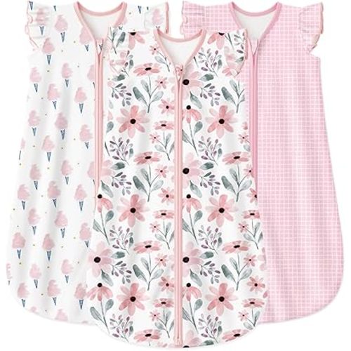 Yoofoss Baby Sleep Sack 0-6 Months Baby Wearable Blanket 100% Organic Cotton 2-Way Zipper TOG 0.5 Toddler Sleeping Sack 3 Pack, Lightweight Sleep Sacks for Babies(Small)