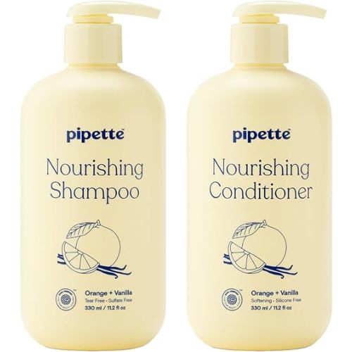 Pipette Daily Nourishing Shampoo and Conditioner Duo, Clean, Tear-Free Shampoo For Kids, Detangling Conditioner For Kids, Sulfate-Free, Paraben-Free, Silicone-Free, Hypoallergenic, Non-Toxic