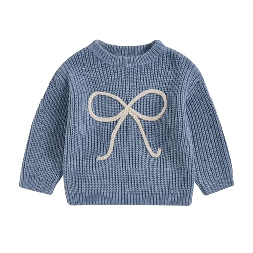 Aiwpstoin Baby Girl Knit Sweater Cute Bow Chunky Knitted Pullover Sweatshirt Toddler Girls Fall Winter Clothes