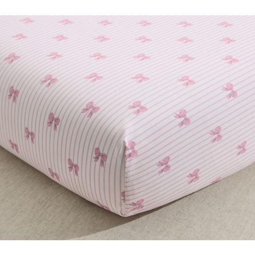 Bow Stripe Organic Cotton Crib Fitted Sheet
