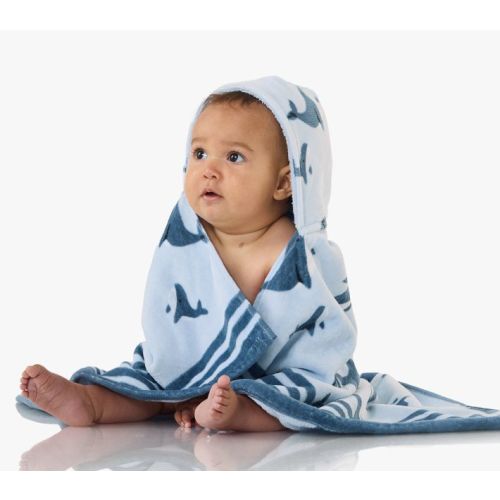 Whale Reversible Baby Beach Hooded Towel UPF 50+