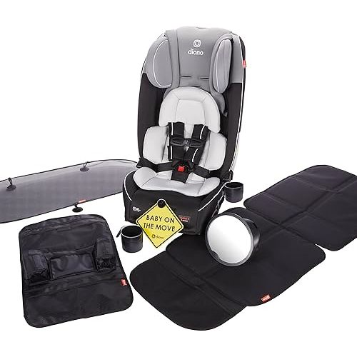 Diono Radian 3RXT Bonus Pack, 4-in-1 Convertible Car Seat, Extended Rear and Forward Facing, 10 Years 1 Car Seat, Slim Fit 3 Across, with 6 Accessories Inc. Baby Car Mirror, Car Seat Protector, Black
