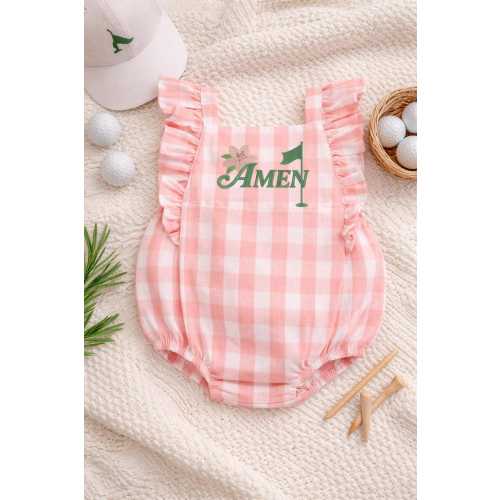 Pink Gingham Golf Romper | Embroidered Amen Corner Baby Outfit