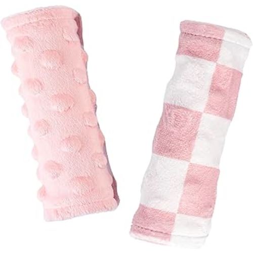 Carseat Strap Covers for Babies, Ultra Soft Double-Sided Use Shoulder Covers, 2 Pack Infant Seat Belt Covers for Car Seats/Strollers/High Chairs, for Baby Toddler Infant Boy Girl, Pink Checkered