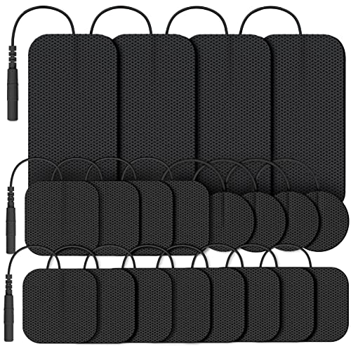 AUVON TENS Unit Replacement Pads Combination Set, 20 Packs Multiple Sizes Electrodes for TENS Unit, Reusable and Latex Free Pigtail TENS Pads for Multiple Pain Relief (2mm Connector) (Black)
