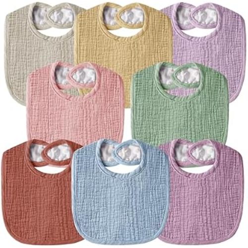 Muslin Baby Bibs for Unisex Boys Girls, Cotton Drool Bibs, Adjustable Newborn Bibs for Drooling and Teething