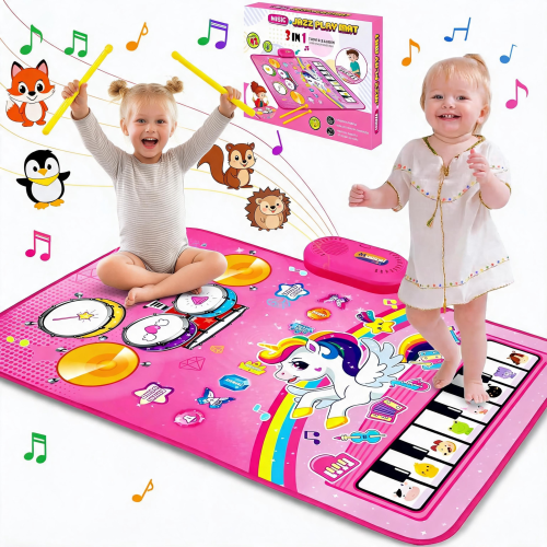 LieGorJi Baby Music Mat Toy Set, Unicorn Toys with Piano & Drum, Musical Instrument Toy for Girls, Ideal Birthday Gifts for 1-3 3-5 5-8 Year Old