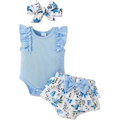 Newborn Baby Girl Clothes Infant Outfits Summer Shorts Set Floral Romper+Cute Baby Skirt +Headband