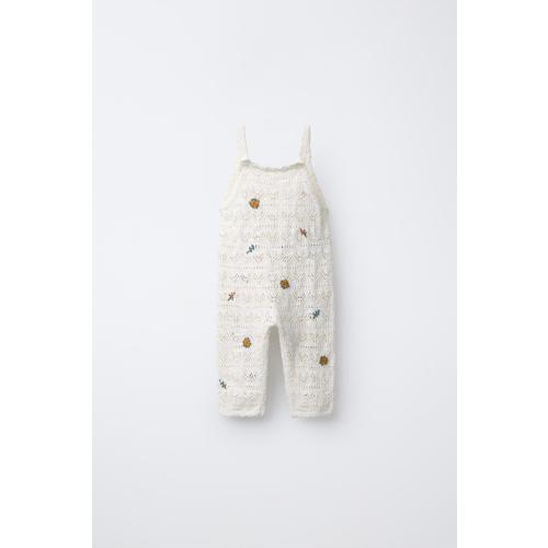 EMBROIDERED FLORAL KNIT OVERALLS - Ecru | ZARA United States