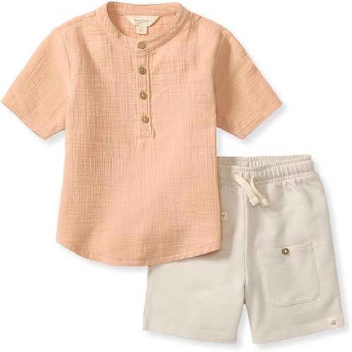 Burt's Bees Baby baby-boys Shirt and Pant Set, Long Sleeve Top & Bottom Outfit Bundle, 100% Organic Cotton