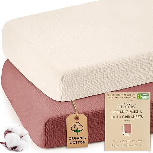 100% Organic Cotton Muslin Crib Sheets (Set of 2) – Soft & Breathable Fitted Sheets for Boys and Girls, Neutral Colors – Fits Standard Baby Crib Mattress (28 x 52 Inches) Rust/Ivory