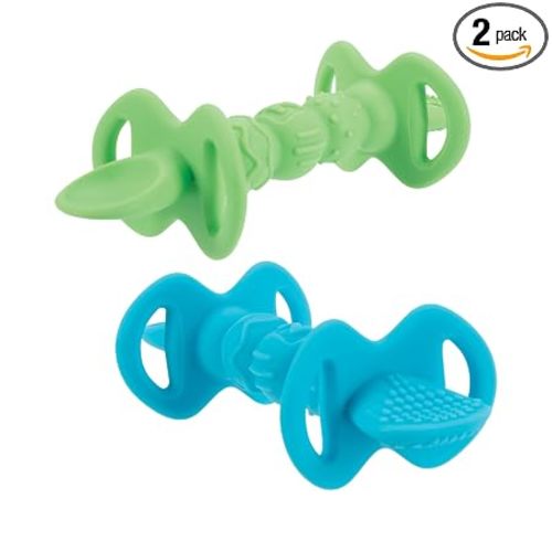 Nuby Dipeez 2-in-1 Silicone Spoons & Dipper for Self-Feeding - 2 Pack - Toddler Utensils with Easy Grip Handles - 12+ Months - Blue/Green