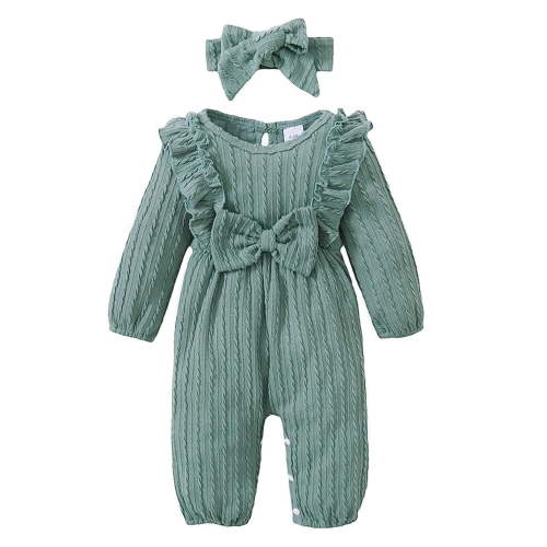Younger Tree Newborn Toddler Girl's Sweatshirt Outfit, Long Sleeve Ruffle Jumpsuit with Headband for 3-6 Months