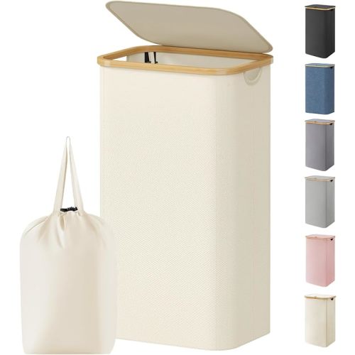 Lifewit 105L Large Laundry Basket with Lid, Removable Bags, White