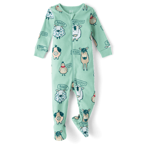 Baby And Toddler Boys Farm Animals Snug Fit Cotton Footed One Piece Pajamas - Blue