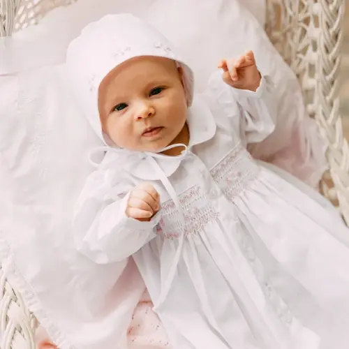 Girls Smocked Rose Bud Take Me Home Gown With Bonnet