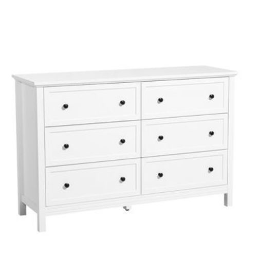 VEVOR 6 Drawer Dresser, Wooden Chest of Drawers with Sliding and Anti-tip Device, Retro Minimalist Dresser Chest, Closet Storage TV Stand, White