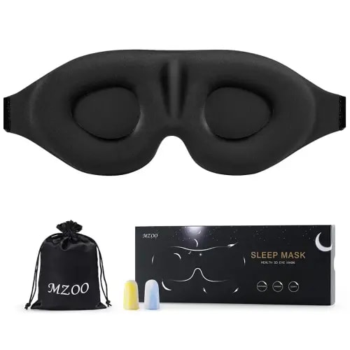 MZOO Luxury Sleep Eye Mask for Side Sleeper Men Women, Zero Eye Pressure 3D Sleeping Mask, Light Blocking Patented Design Night Blindfold, Soft Eye Shade Cover for Travel, Black
