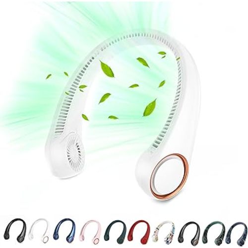 Portable Neck Fan, Hands Free Personal Fan, 360° Airflow,3-16 Running Hours, 72 Wind Outlets,4000mAh Battery USB Rechargeable, 3-Speeds,Birthday Gifts for Men Women (White)