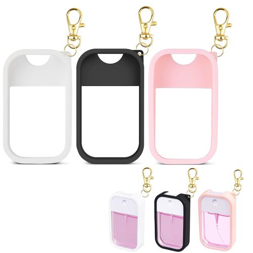 TERPINK Silicone Case Compatible with Touchland Hand Sanitizer Spray, Protective Case with Keychain for Power Mist and Glow Mist 1 fl oz, Hand Sanitizer Spray Accessory (Colourful 2, 3 Pack)