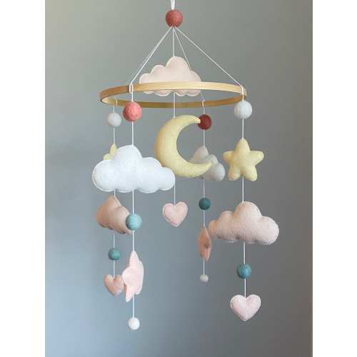 Baby mobile girl/ felt Cloud mobile/ cloud Nursery mobile baby/ star Mobile/ crib mobile girl/ solar system mobile/ hanging mobile baby