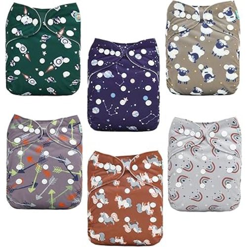 ALVABABY Baby Cloth Diapers 6 Pack with 12 Inserts Cloth Diaper Covers Adjustable Washable Reusable for Baby Girls and Boys