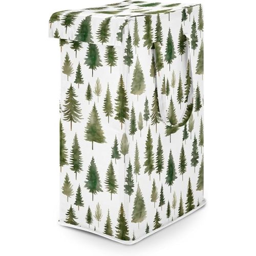 Sweet Jojo Designs Laundry Hamper (Sage Green Woodland) for Boys and Girls, Foldable Dirty Clothes Basket with Handles for Baby Nursery, Kids Bedroom, Teen Bathroom (Forest Themed, Watercolor Trees)