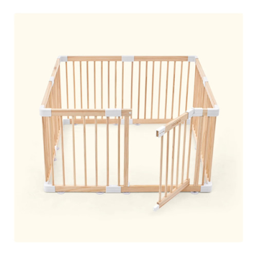 HARPPA Wooden Baby Gate Playpen | Non-Toxic Foldable DIY Adjustable Play Yard for Infants & Toddlers – Natural Finish Baby Fence for Small & Large Spaces