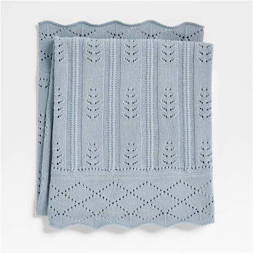 Ferne Pointelle Subdued Blue Organic Cotton Baby Stroller Blanket by Sharland England