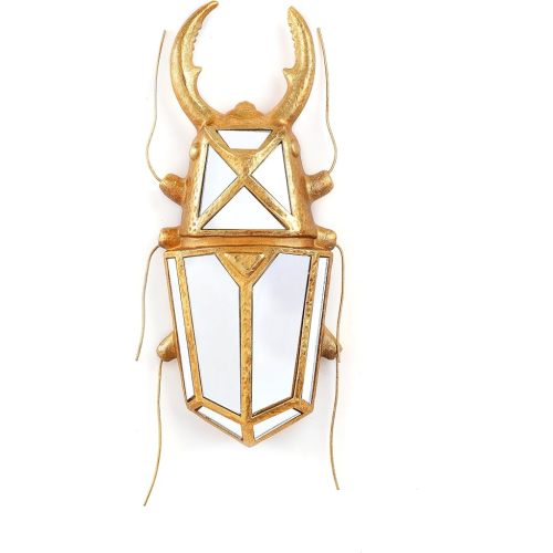 Decorative Bug Insects Beetle Mirrors - Gold Resin and Glass Wall Decor, Perfect for Victorian and European Themed Homes (Sheep Horn Beetle)