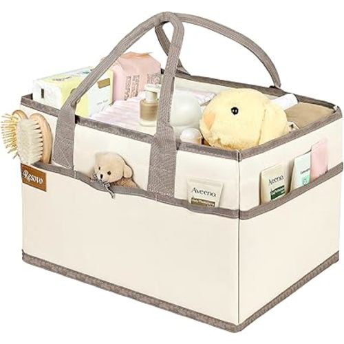 Baby Diaper Caddy Organizer with Handle, Baby Shower Gifts Basket, Nursery Storage Organizer for Newborn, Newborn Essentials Registry Must Have, Portable Car Caddy Organizer for Diapers