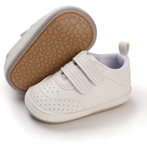 E-FAK Baby Shoes Boys Girls Infant Sneakers Non-Slip Rubber Sole Toddler Crib First Walker Shoes - 12-18 Months Infant - 06 White
