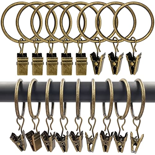 100 Pack Curtain Rings with Clips, Curtain Clip Rings Hooks, Bow Hanger Clips for Hanging Drapery Drapes Bows, Ring 1.26 inch Interior Diameter, Fits up to 1" Rod, Bronze