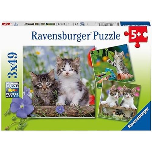 Ravensburger Cuddly Kittens 3 x 49 Piece Jigsaw Puzzle Set for Kids - 08046 - Every Piece is Unique, Pieces Fit Together Perfectly