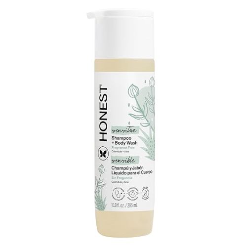 The Honest Company 2-in-1 Baby Shampoo & Body Wash, Fragrance-Free, Tear-Free, Hypoallergenic, Naturally Derived, Sensitive Skin, 10 fl oz
