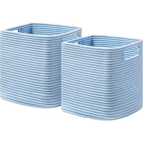 UBBCARE Storage Cubes 11 Inch, Cotton Rope Woven Baskets for Organizing, Cube Storage Bin for Baby Nursery, 2-Pack Square Toy Storage Baskets for Shleves Organizer, Closet, Kidsroom, Blue