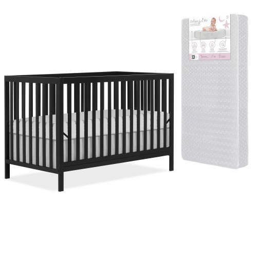 Dream On Me Synergy MOD 5-in-1 Convertible Crib In Matte Black with Free Crib Mattress