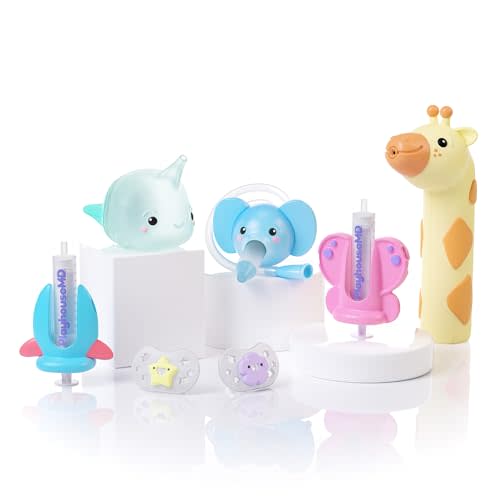 Playhouse MD Ultimate Cough and Cold Bundle – 5-in-1 Kit with Forehead & Ear Infrared Thermometer, Baby Nasal Aspirator & Nasal Bulb, Medicine Syringe Pacifier Dispenser | Toddler & Baby Essentials