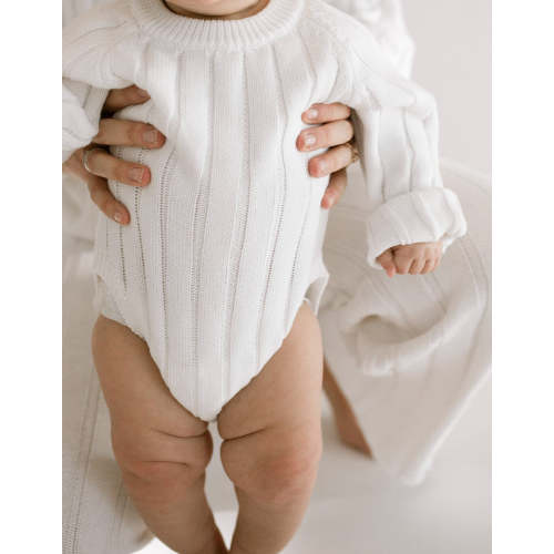 Oat Co Wide Ribbed Knit Onesie ‘Dove’ - Wide Ribbed Knit Onesie ‘Dove’