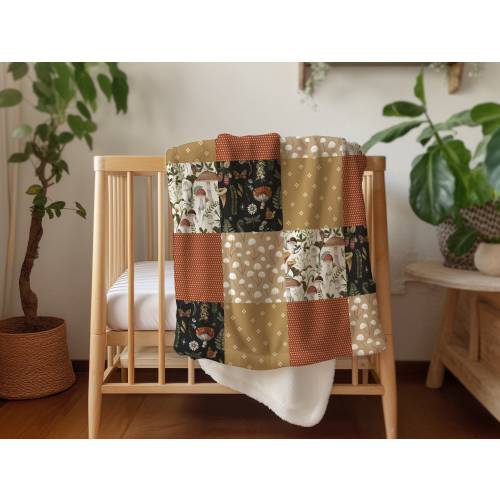 Mushroom Baby Blanket, Throw Cuddle Blanket in Flora Forest Woodland Themed, New Baby Girl Gift