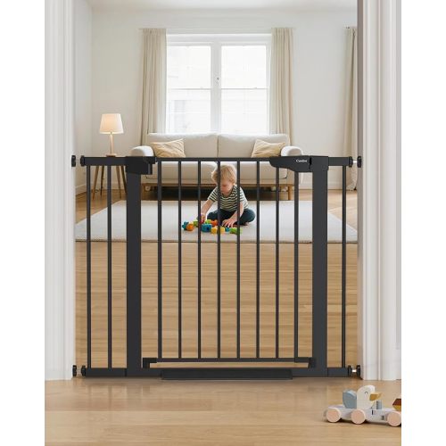 Cumbor 29.7-40.6" Baby Gate for Stairs, Mom's Choice Awards Winner-Dog Gate for Doorways, Pressure Mounted Auto-Close Pet Gates for Dogs Indoor, Safety Child Gate with Easy Walk Thru Door, Black